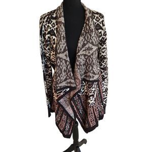 Blu Pepper Womens Aztec Print Open Front Draped Cardigan Sweater Large